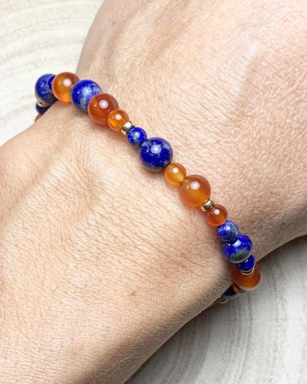 bracelet lapis lazuli cornaline plaqué or lumi