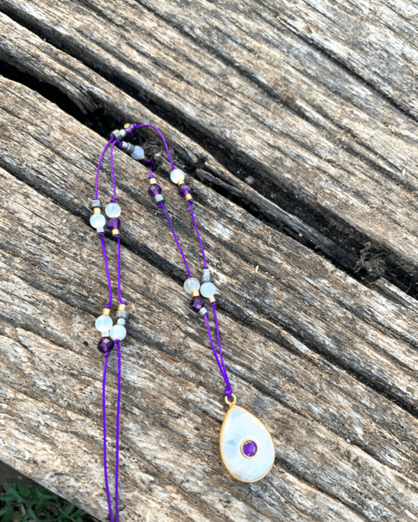 Pierre de lune & Améthyste | Collier Tibétain